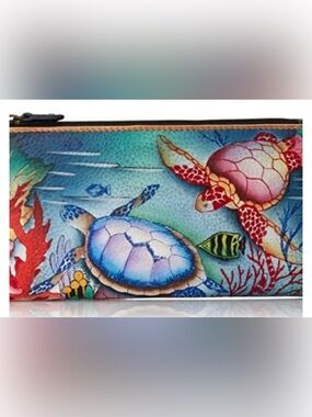Anuschka Sea Turtle Zip Wallet Crossbody Clutch - Colorful Ocean Print